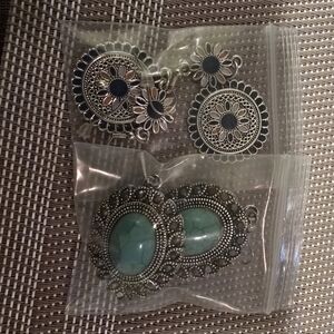 Elegant Silver and Black Floral Earrings Turquoise And Marcasite Earrings
